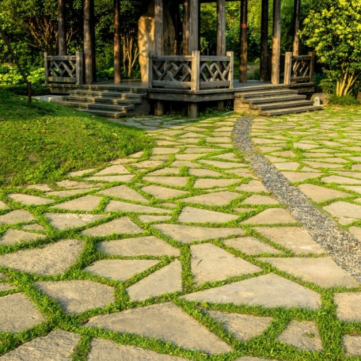 resort landscaping, stone paving